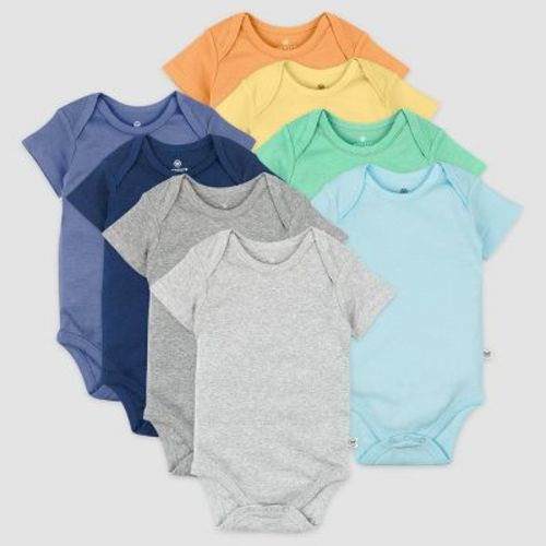 Honest Baby Boys' 8pk Rainbow Organic Cotton Short Sleeve Bodysuit - Blue/yellow Newborn