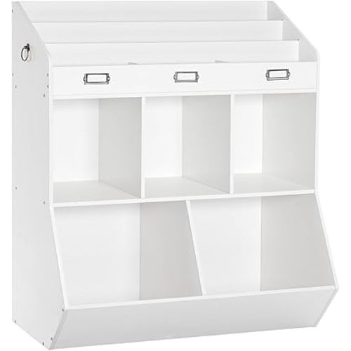 HOOBRO Kids Bookshelf, Toy Organizer and Storage, Bookshelf for Kids, 5 Compartments and 3-Layer Shelves, Bookcase Footboard, for Game Room, Playroom, Nursery, School, White WT34CW01