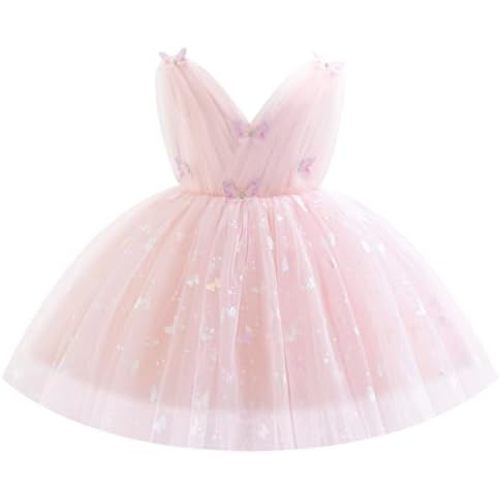 IMEKIS Toddler Girls Butterfly Birthday Dress Baby Sparkle Tulle Formal Wedding Party Bowknot Tutu Dresses Photo Shoot