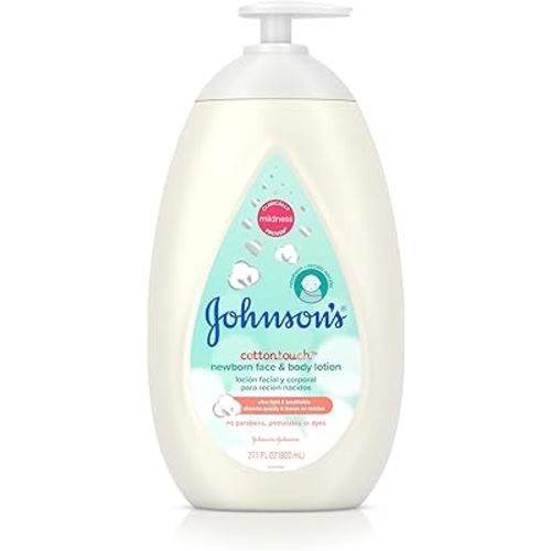 Johnson's Baby CottonTouch Newborn Baby Face and Body Lotion, Hypoallergenic and Paraben-Free Moisturization for Baby's Sensitive Skin, Made with Real Cotton, 27.1 fl. oz