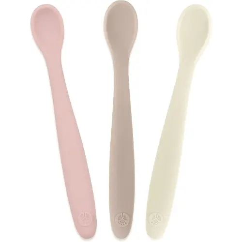 WeeSprout Silicone Baby Spoons - First Stage Infant Feeding Utensils With Soft-Tip, Bendable Kitchenware for Parent & Self-Feeding, Ultra-Durable, Dishwasher Safe, Travel Case, Set of 3