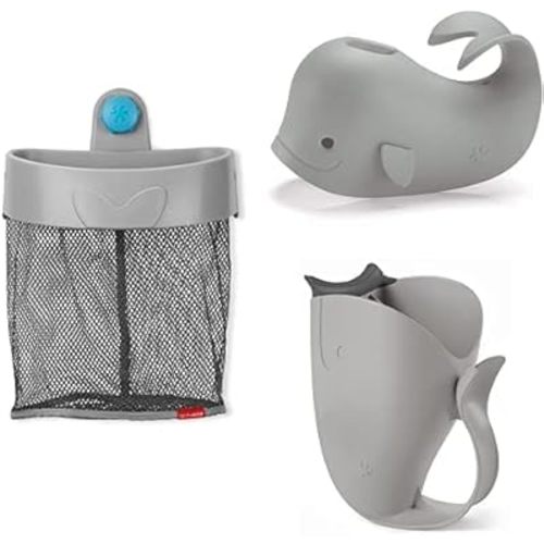 Skip Hop Baby Bath Time Gift Set with Bath Toy Organizer, Rinser, and Spout Cover, Grey
