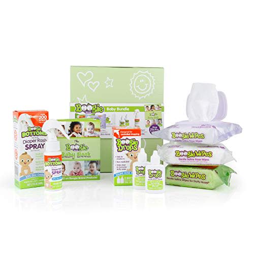 Baby Gift Set by Boogie Wipes, Baby Wipes by Boogie Wipes 120 Count, Diaper Rash Cream Spray by Boogie Bottoms 1 Pack, Baby Nasal Saline Drops by Boogie Drops 2 Pack
