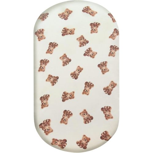 LifeTree Muslin Bassinet Sheets Unisex, Soft Breathable Fitted Baby Bassinet Sheets, 1 Pack for Standard Bassinet for Baby Boys Girls, 70% Viscose from Bamboo + 30% Cotton, Bear Pattern, 33" x 17"