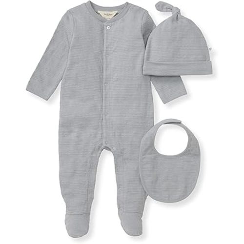 Burt's Bees Baby Unisex Baby Jumpsuit Set, 100% Organic Cotton 3-Piece Gift Outfit Coverall with Matching Hat and Bib