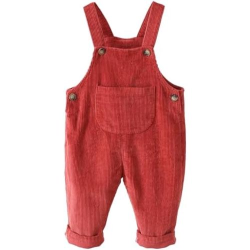 Happy Cherry Infant Baby Boy Girl Corduroy Overalls Romper Adjustable Button Suspender Big Pants Plain Romper Outfit Clothes