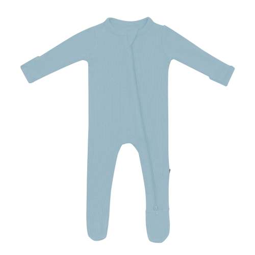 Ribbed Zipper Footie in Dusty Blue - 0-3M