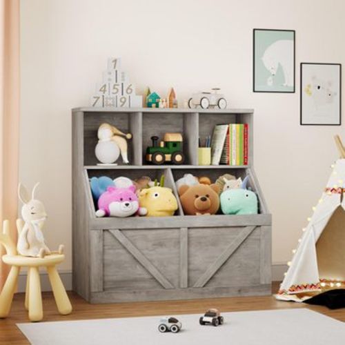 Kids Toy Storage Organizer with Bookshelf, 3-Tier Toy Shelf & 2 Storage Bins for Nursery, Playroom, Bedroom, Sturdy & Child-Safe Design