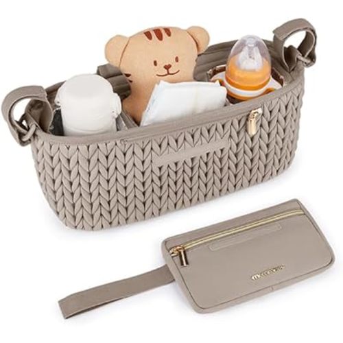mommore Stroller Organizer with Insulated Cup Holders, Universal Stroller Caddy with Detachable Phone Bag, Stroller Accessories Fits for Uppababy, Doona, Jogger, Britax, Mompush, Bob