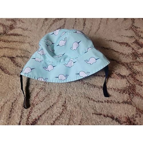 Target Baby Bucket Beach Hat Blue Narwhal Reversible Chin Strap SZ 6-12 Months