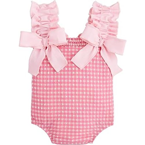 Mud Pie Baby Girl's Children's Pink Crinkle Check 1Pc 12-18M