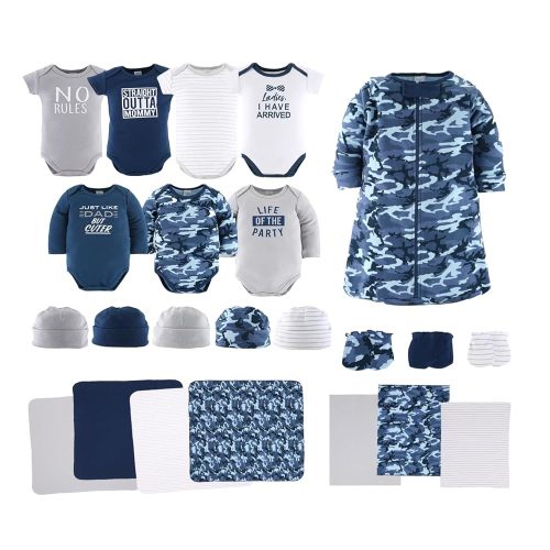 The Peanutshell Baby Layette Gift Set for Boys - 23 Piece New Born Boy Gift Set, Baby Clothes & Newborn Essentials Must Haves - Newborn Clothes 0-3 Months - Blue Camo
