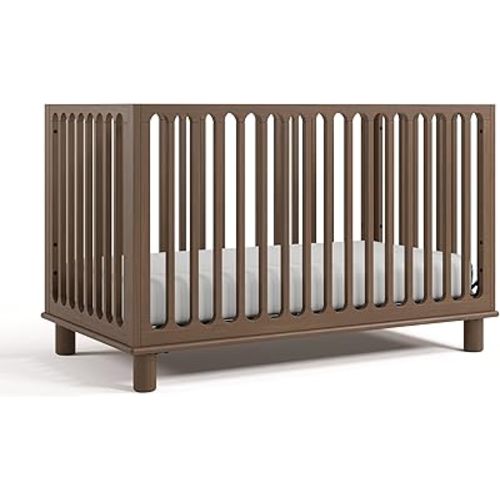 Storkcraft Sicily Convertible Crib with Toddler Guardrail (Hazelnut) – GREENGUARD Gold Certified, Toddler Bed Conversion Kit Included, 100% Solid Wood, Fits Standard Crib Mattress
