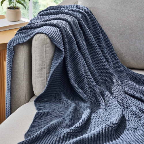 Better Homes and Gardens, Chunky Knit Indigo Throw, Cotton-Blend, 50"x60", 2.3 lb, All Ages