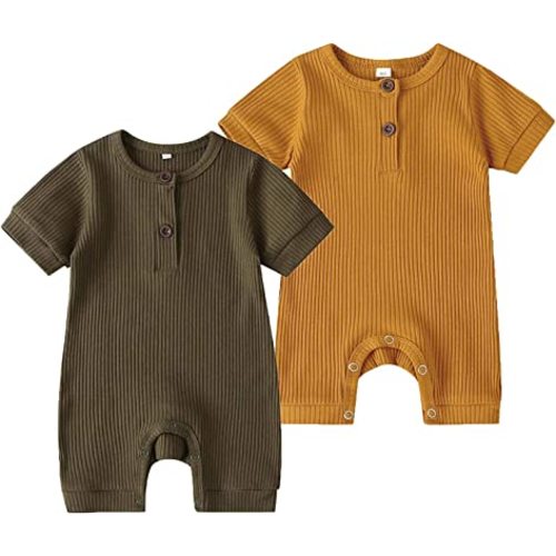 Baby Boy Girl 2 Pack Solid Romper Short/Long Sleeve One Piece Jumpsuits Clothes Sets
