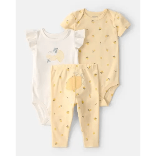 Baby Girl 3-Piece Lemon Bodysuits & Pant Set - Yellow/White | Carter's