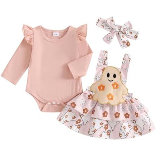 Baby Girl Halloween Clothes Ruffle Long Sleeve Romper Turkey Print Overall Skirt Dress Cute Newborn Outfit