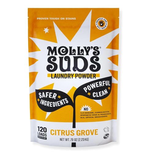 Molly's Suds Original Laundry Detergent Powder | Clean Laundry Detergent Powder for Sensitive Skin | Simple, Effective Ingredients, Stain Fighting | 120 Loads (Citrus Grove)