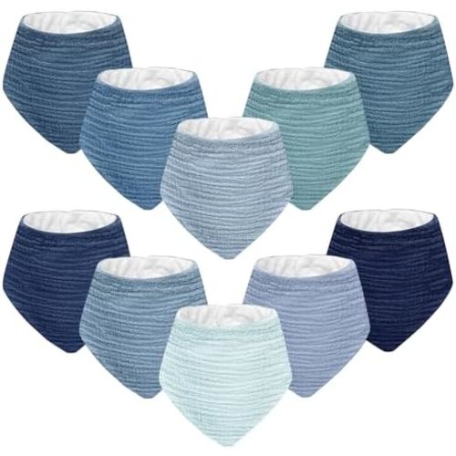 Muslin Baby Bibs for Unisex Boys Girls, 10pack Cotton Drool Bibs, Adjustable Bandana Bibs for Drooling and Teething