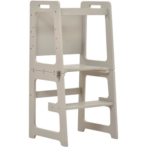 Avenlur Date 4-in-1 Foldable Tower - Toddler Step Stool with Chalkboard, Desk and Chair - Montessori and Waldorf Style Stool for Ages 18 Months to 6 Years