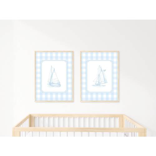 Nautical Nursery Art Prints, Sailboat Nursery Decor, Nursery Wall Art, Vintage Art for Boys, Blue Nursery Art, Toile