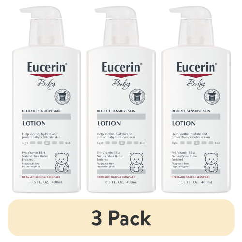 (3 pack) Eucerin Baby Lotion, Fragrance Free, 13.5 fl oz Bottle