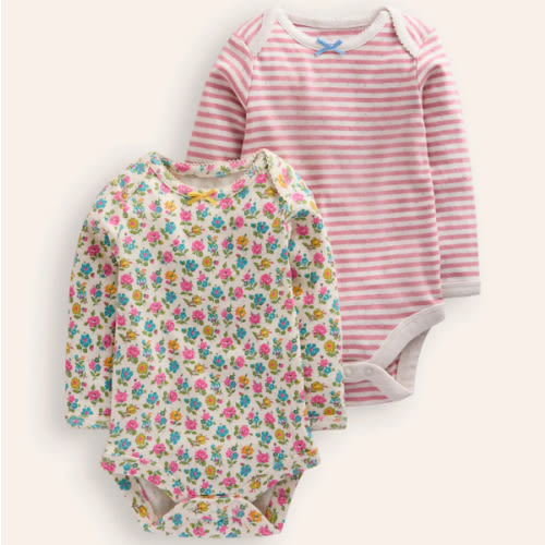 Twin Pack Pointelle Bodies-Almond Pink/Ivory | Boden, 0-3m
