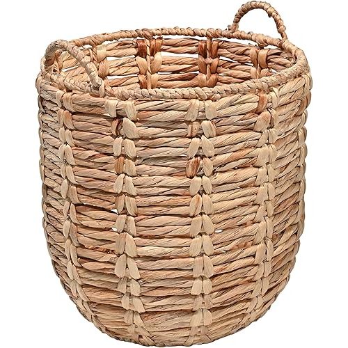 happimess BSK1003A Laurel Bohemian Hand-Woven Abaca Wicker Storage Basket with Handles, Seagrass Container for Decoration in Bedroom, Living Room, Laundry Room, Entryway, Natural