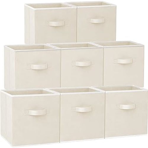 Criusia Storage Cubes - 11 Inch Heavy Duty Fabric Storage Bins for Shelves Closet Cube Organizer - 8 Pack Collapsible Cube Storage Bins Baskets for Clothes Blankets Toys - Nursery Organization (Beige)