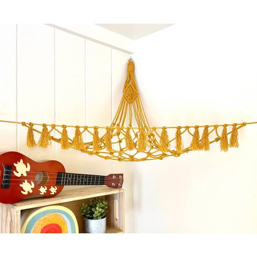 Macrame Toy Hammock with Fringe, corner hammock, kids room storage, boho storage, stuffed animal hammock *More Colors*