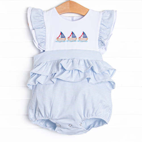 White Cap Waves Embroidered Girl Bubble, Blue – Stitchy Fish