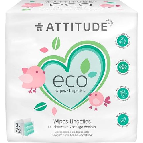 ATTITUDE Eco Wipes Fragrance-Free 216 Wipes