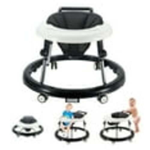 Baby Walker, Foldable 5-Gear Height Adjustable Baby Walker with Wheels, Infant Toddler Walker with Foot Pads, Anti-Fall Baby Walkers and Activity Center Bouncer Combo for Boys and Girls 6-28 Months