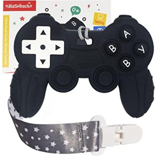 Cool Remote Game Control Teething Toy for Babies 0-6 6-12 Months,Game Controller Teether for Gamer Parents,Baby's First Valentines Day Gifts,Silicone Remote Chew Toys(Black