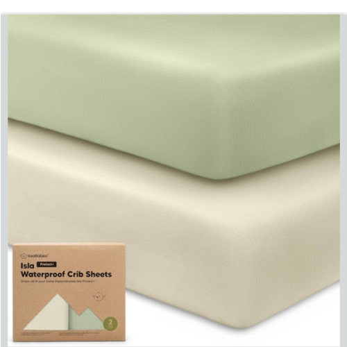 2-Pack Waterproof Baby Crib Sheets for Boys, Girls - 52x28 Viscose Derived from Bamboo Toddler Bed Sheet Neutral, Fitted Crib Mattress Protector Cover for Baby Bedding, Soft & Gentle (Avocado)