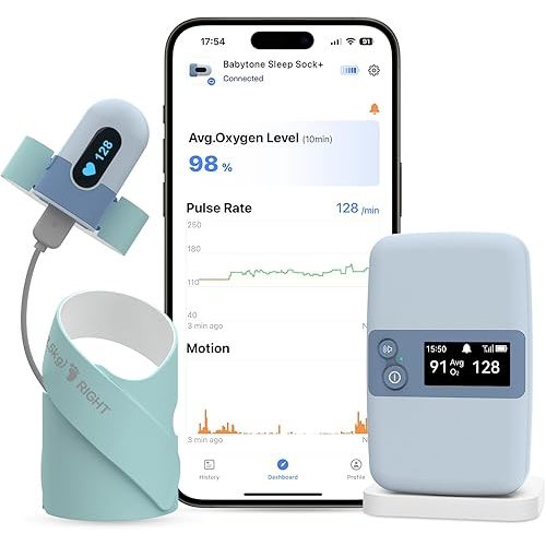 Babytone Baby Sleep Monitor with Base Station- Smart Sleep Sock, Tracking Heart Rate and Movement, Wearable Baby Foot Monitor with Bluetooth and APP, for 0-36 Months Newborn