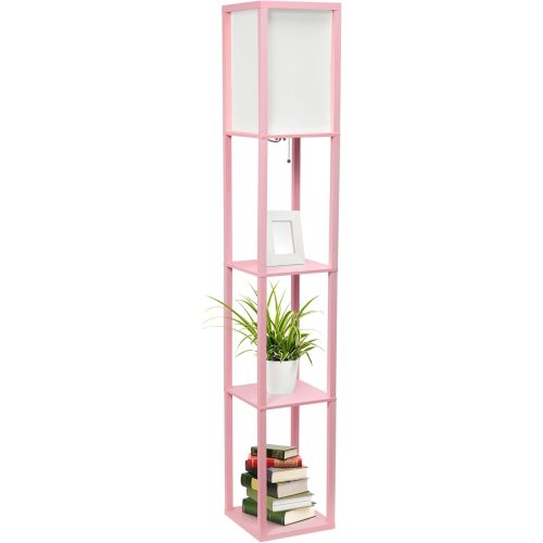 Simple Designs LF1014-LPK Etagere Organizer Storage Shelf Linen Shade Floor Lamp, Light Pink