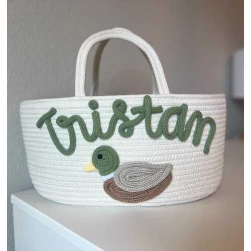 Duck Basket | Personalized Name Basket | Customized Rope Basket | Custom Gift Basket | Baby Shower Gift | Toy Storage Basket | Mallard