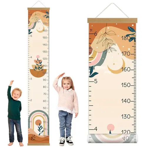 Kids Growth Chart for Wall 74.8 x 11.8inch Neutral Height Ruler Removable Canvas Boho Rainbow Height Chart for Kids Wood Growth Measurement Wall Decor for Toddler Room Nursery Playroom Supplies