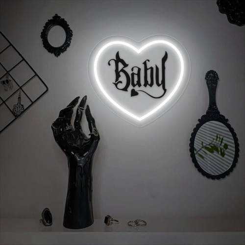 Devil Baby Heart Neon Sign, Goth Punk Skull wall decor, Halloween Gothic gift, Chunky Black style wall art, Emo Horror light sign