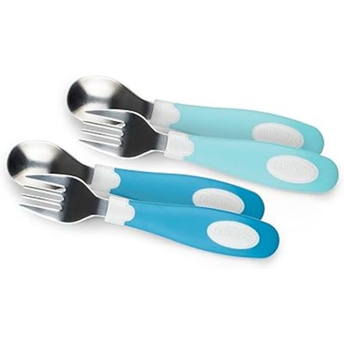 Dr. Brown’s Designed to Nourish Soft-Grip Spoon and Fork Set, Blue & Teal, 4-Pack