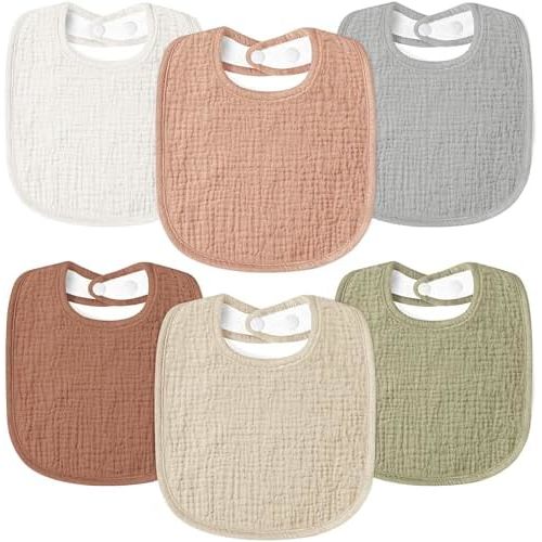 Susurration Muslin Baby Drool Bibs 6Pack Soft Square Adjustable Baby Bandana Bibs for Unisex Girls & Boys