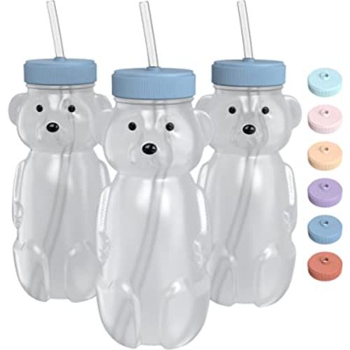 Honey Bear Straw Cup for Babies 3 pack;8oz straw bear cup with improved safety lid design; honeybear baby cup straw; honey bear cup; honey bear bottle.Straw learning therapy cup(Blueberry Pie-BLUE)