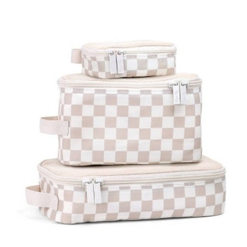 Itzy Ritzy Pack Like A Boss Packing Cubes, Color: Taupe Checkerboard