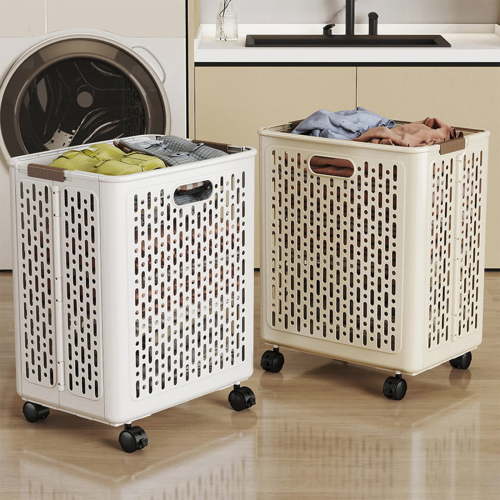 Summer Savings, Vsgery Foldable Laundry Basket, Portable Hamper, 2-in-1 Storage, Rolling Hamper, Toy Basket, with Handle, for Home & Travel|Plastic,Beige
