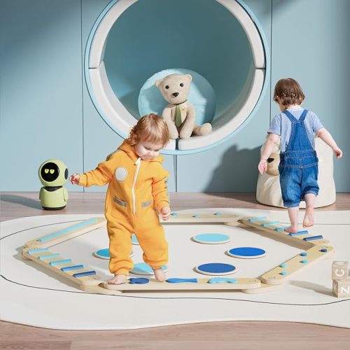 BlueWood Balance Beam for Kids 3-5, Toddler Sensory Wooden Balance Montessori Toys and Stepping Stones, Build Coordination Gymnastics Obstacle Motor Skill for Kid - 6 PCS Sky Blue