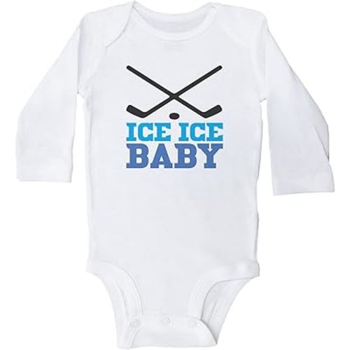 Baffle | Compatible with Onesies Brand Baby Bodysuit | Funny Baby Apparel | Ice Ice Baby Blue Text | Hockey Unisex Romper