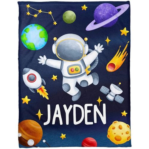 Zocoshi Personalized Baby Blanket - Custom Name for Boys, Best Newborn Gift, Monogram Flush Fleece (30x40) (Space Universe 2)