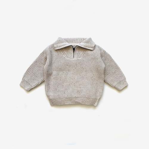 Fisherman Zip Jumper - Oat Navy Fleck