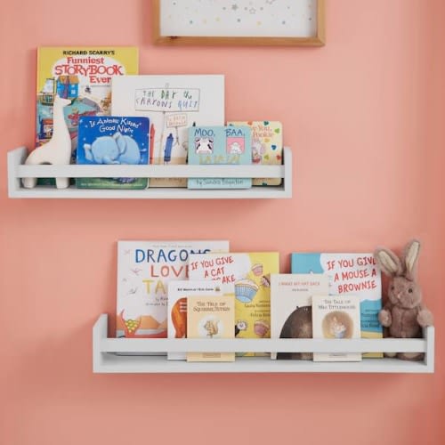 White Wood Floating Wall Shelves (Set of 2)